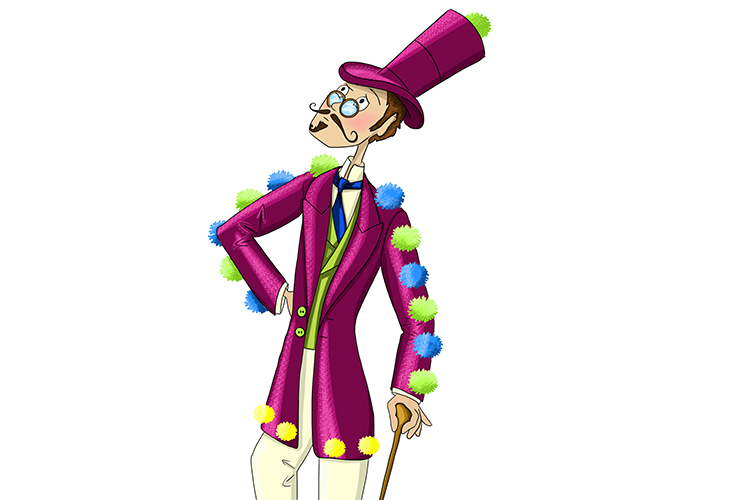 He wore pompoms (pompous) because he was self-important and wanted to show people how special he was.
